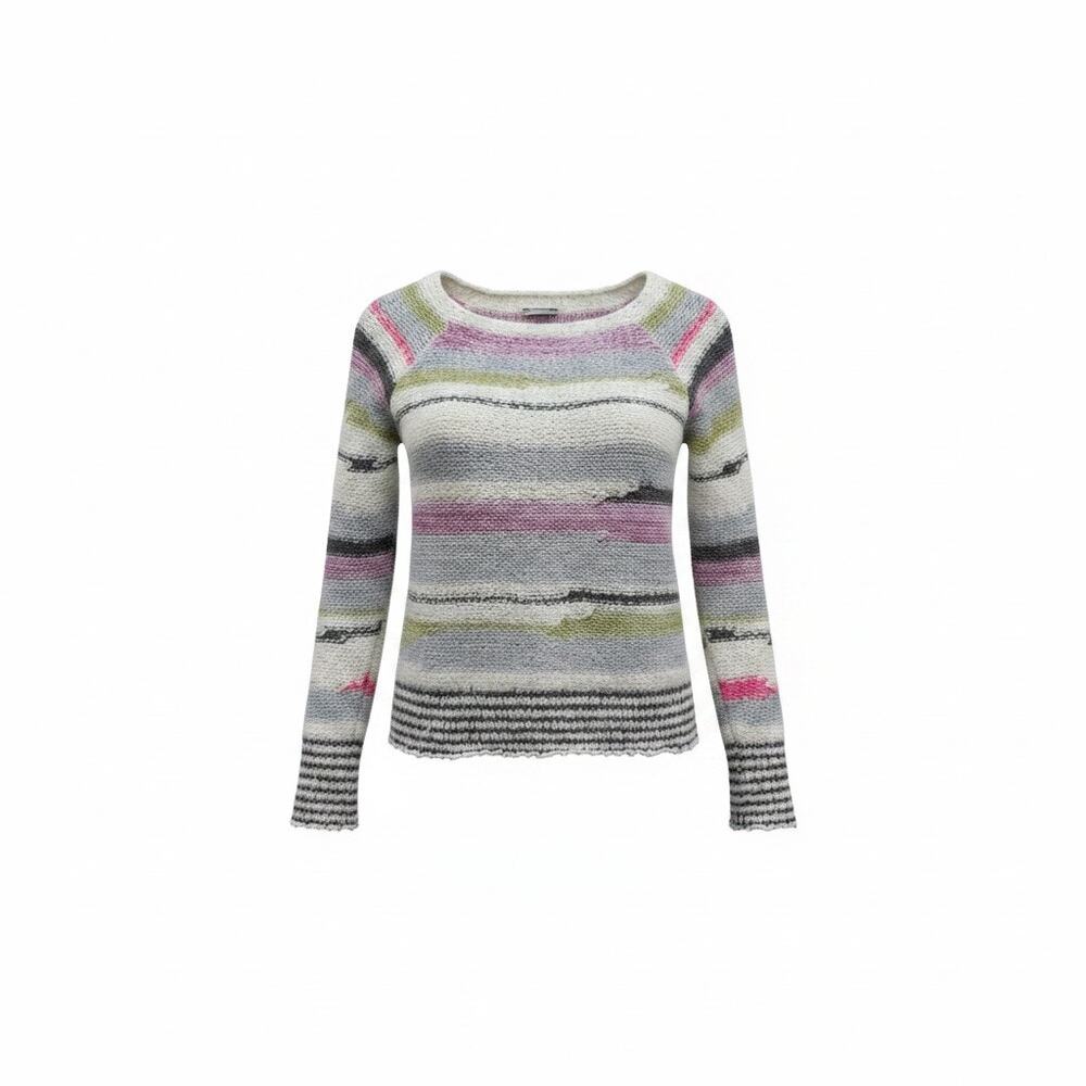 Vintage Y2K 2000s Free People Colorful Striped Knit Sweater XS Gray White Wool